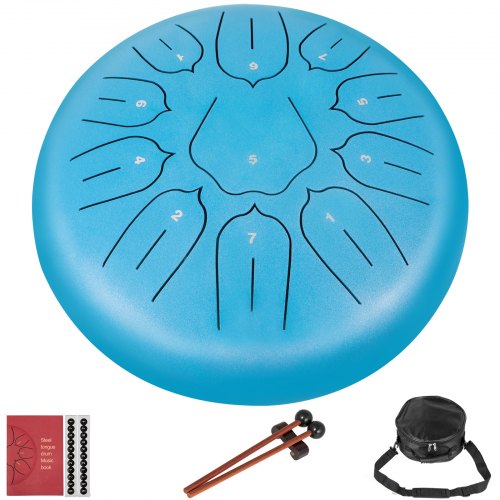 Tambor de lengüeta de acero VEVOR 11 notas 10 pulgadas de diámetro Tambor de lengüeta Azul cielo Handpan Tambor Notas Instrumento de percusión Tambores de acero Instrumentos con bolsa, libro, mazos, soporte de mazo