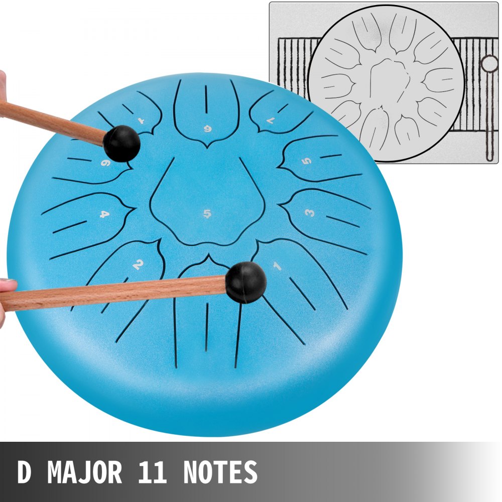 Tambor de lengüeta de acero VEVOR 11 notas 10 pulgadas de diámetro Tambor de lengüeta Azul cielo Handpan Tambor Notas Instrumento de percusión Tambores de acero Instrumentos con bolsa, libro, mazos, soporte de mazo