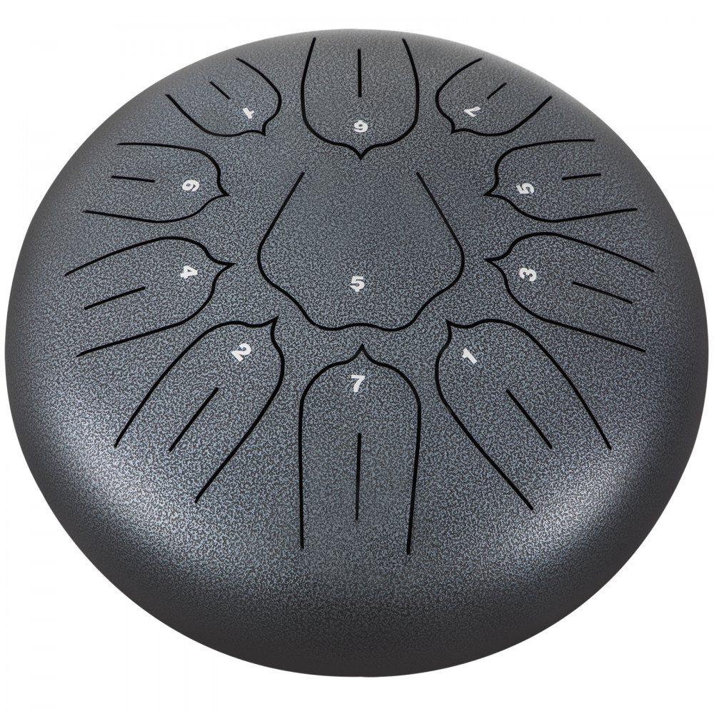 Tambor de lengüetas de acero VEVOR de 11 notas y 10 pulgadas de diámetro, color pistola, instrumento de percusión con notas de tambor handpan, incluye funda, libro, mazos y soporte para mazos.