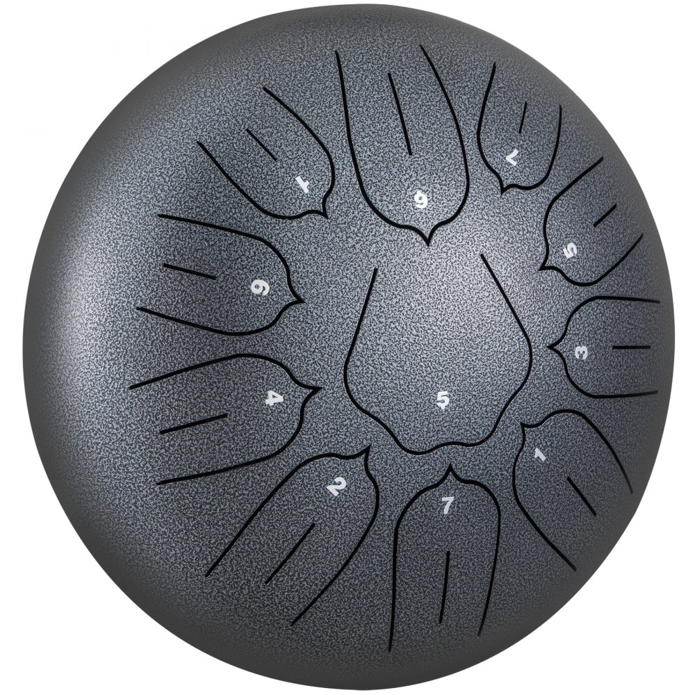 Tambor de lengüetas de acero VEVOR de 11 notas y 10 pulgadas de diámetro, color pistola, instrumento de percusión con notas de tambor handpan, incluye funda, libro, mazos y soporte para mazos.