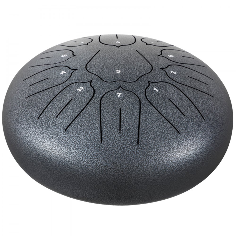 Tambor de lengüetas de acero VEVOR de 11 notas y 10 pulgadas de diámetro, color pistola, instrumento de percusión con notas de tambor handpan, incluye funda, libro, mazos y soporte para mazos.