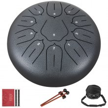 Tambor de lengua de acero VEVOR, 11 notas, 10 pulgadas de diámetro, tambor de lengua, color de pistola, tambor de mano, notas, instrumento de percusión, tambores de acero, instrumentos con bolsa, libro, mazos, soporte de mazo