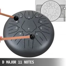 Tambor de lengua de acero VEVOR, 11 notas, 10 pulgadas de diámetro, tambor de lengua, color de pistola, tambor de mano, notas, instrumento de percusión, tambores de acero, instrumentos con bolsa, libro, mazos, soporte de mazo
