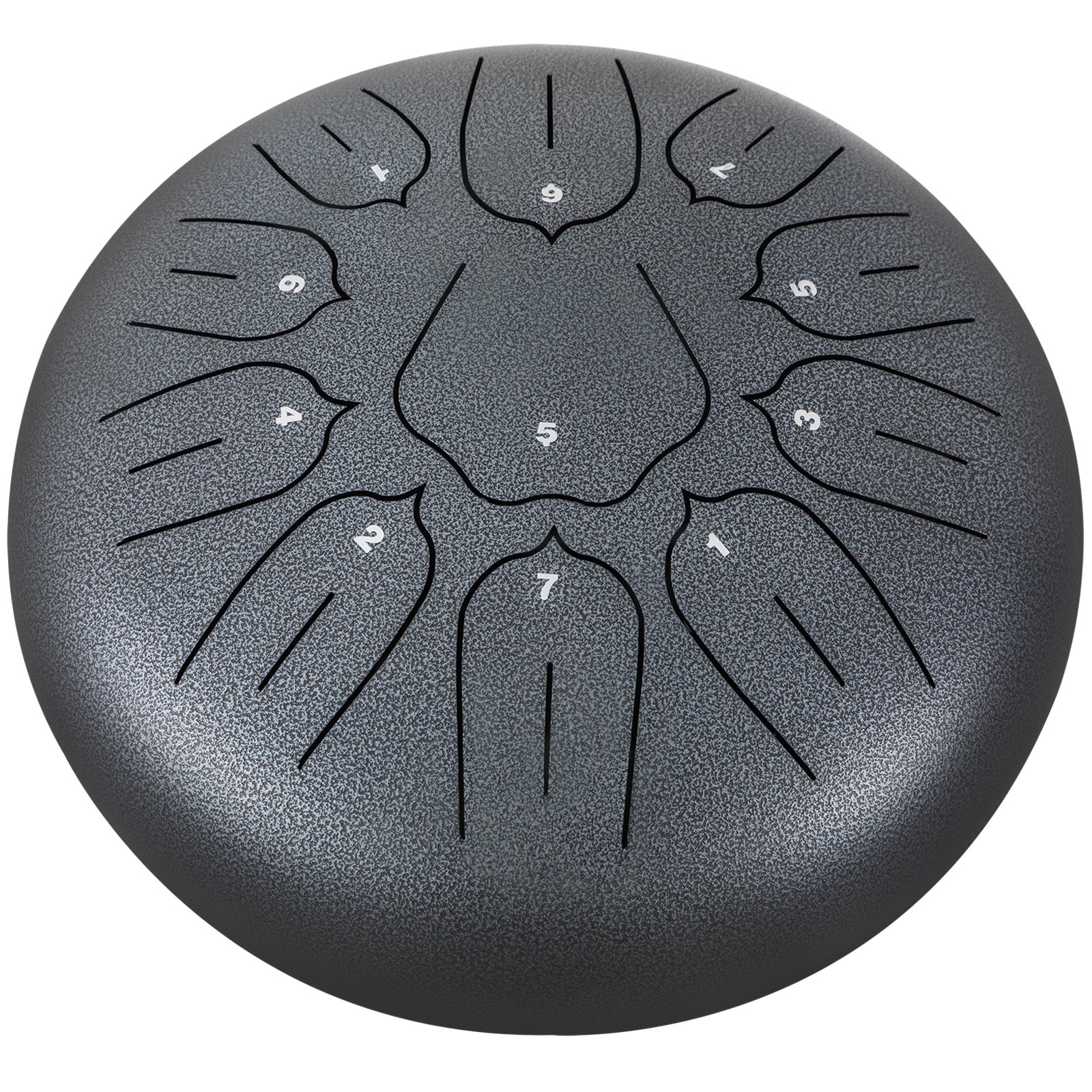 Tambor de lengüetas de acero VEVOR de 11 notas y 10 pulgadas de diámetro, color pistola, instrumento de percusión con notas de tambor handpan, incluye funda, libro, mazos y soporte para mazos.