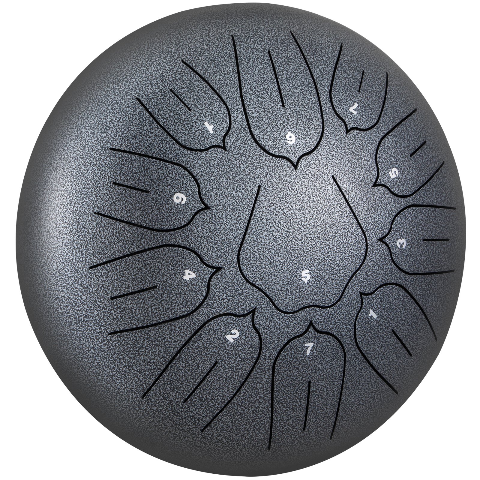 Tambor de lengüetas de acero VEVOR de 11 notas y 10 pulgadas de diámetro, color pistola, instrumento de percusión con notas de tambor handpan, incluye funda, libro, mazos y soporte para mazos.