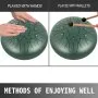 Tambor de lengüetas de acero VEVOR de 11 notas y 10 pulgadas de diámetro, color verde mineral, instrumento de percusión con notas, incluye funda, libro, mazos y soporte.