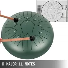 Tambor de lengua de acero VEVOR, 11 notas, 10 pulgadas de diámetro, tambor de lengua verde mineral, tambor de mano, notas, instrumento de percusión, tambores de acero, instrumentos con bolsa, libro, mazos, soporte de mazo