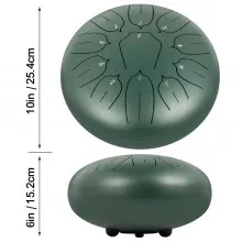 Tambor de lengua de acero VEVOR, 11 notas, 10 pulgadas de diámetro, tambor de lengua verde mineral, tambor de mano, notas, instrumento de percusión, tambores de acero, instrumentos con bolsa, libro, mazos, soporte de mazo