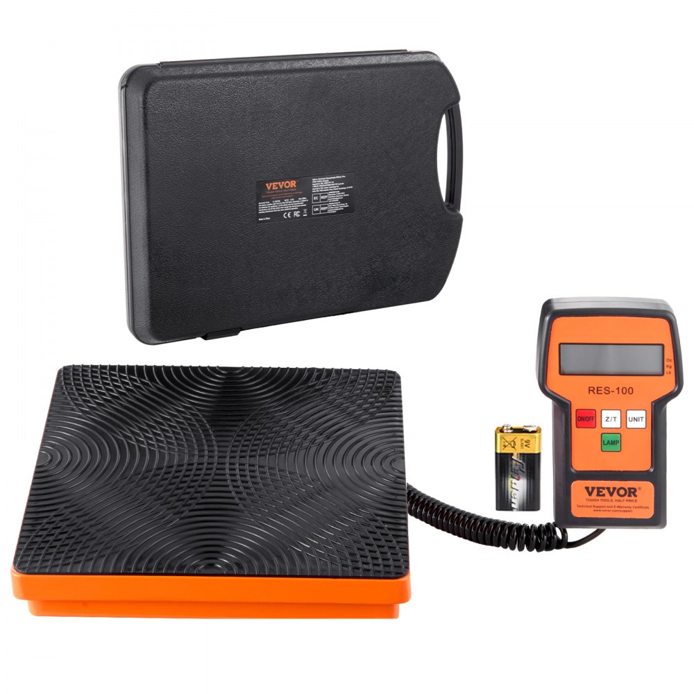 Báscula de refrigerante VEVOR, báscula de freón de recuperación de carga HAVC de 110 libras, con control remoto con cable, báscula de peso de recuperación digital electrónica de alta precisión de 2 g con estuche y batería seca