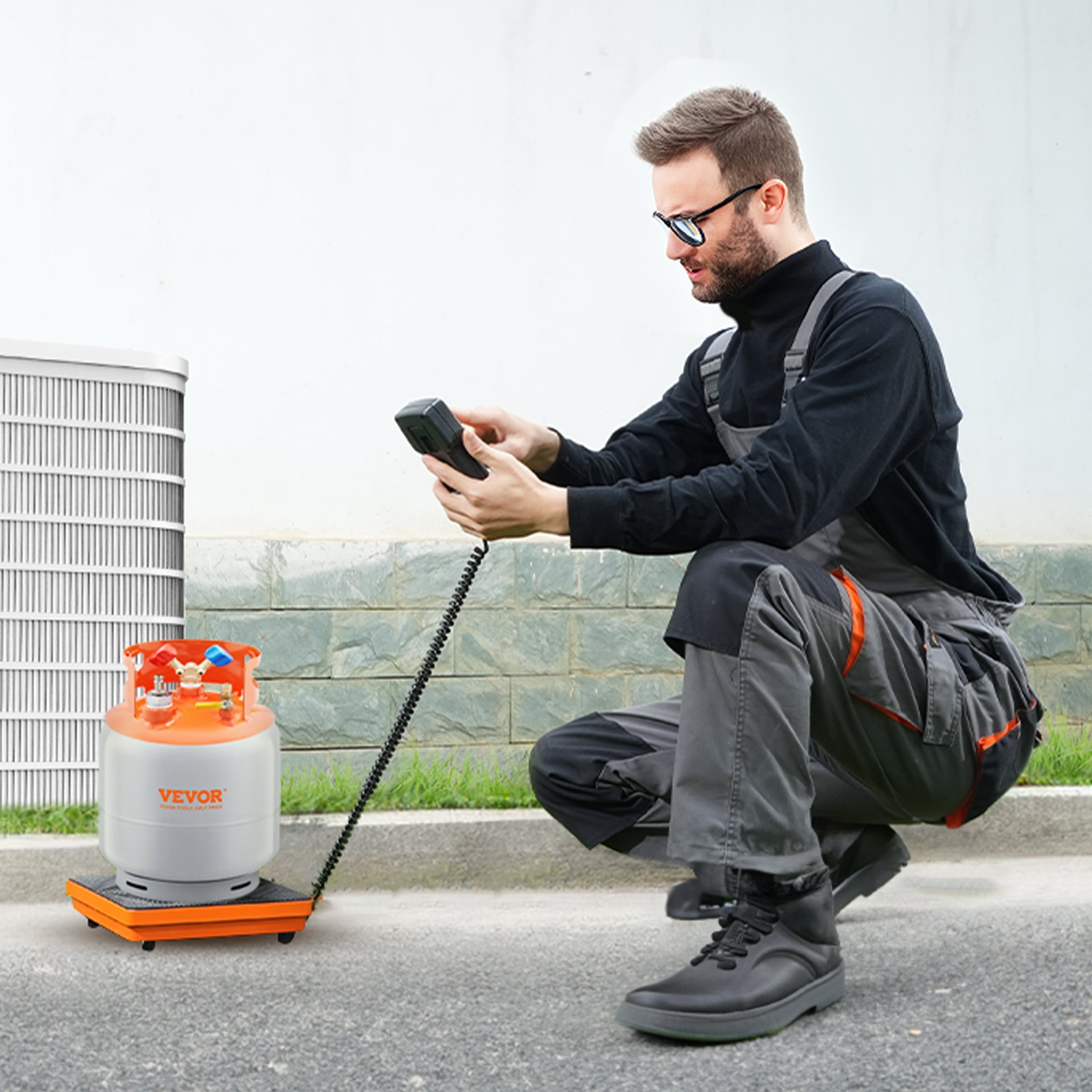 Báscula de refrigerante VEVOR, báscula de freón de recuperación de carga HAVC de 110 libras, con control remoto con cable, báscula de peso de recuperación digital electrónica de alta precisión de 2 g con estuche y batería seca