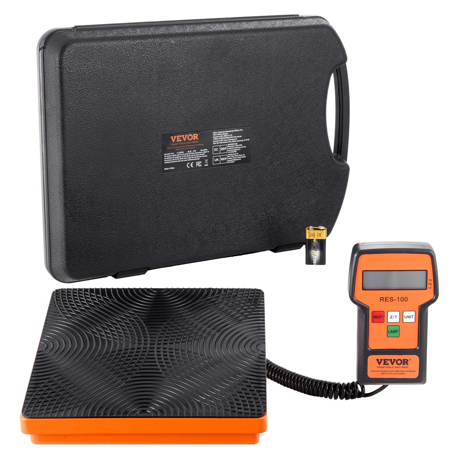 Báscula de refrigerante VEVOR, báscula de freón de recuperación de carga HAVC de 110 libras, con control remoto con cable, báscula de peso de recuperación digital electrónica de alta precisión de 2 g con estuche y batería seca