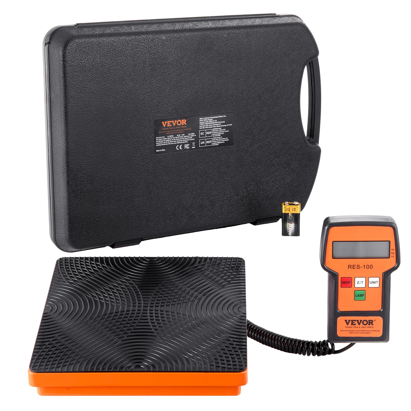 Báscula de refrigerante VEVOR, báscula de freón de recuperación de carga HAVC de 110 libras, con control remoto con cable, báscula de peso de recuperación digital electrónica de alta precisión de 2 g con estuche y batería seca