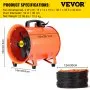 VEVOR ventilador industrial extractor de 12 pulgadas (5 m) ventilador de escape portátil de alta rotación de 5 m