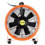 Extractor de aire VEVOR con marco naranja y aspas negras, vista frontal.