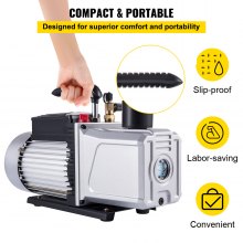 VEVOR Bomba de vacío 12CFM 1 HP Bomba de vacío de aire acondicionado de una sola etapa 110V 5PA Ultimate Vacuum Refrigerante HVAC Air Tool Bomba de vacío de paletas rotativas para evacuación de vacío de automóviles (1 etapa, 12CFM)