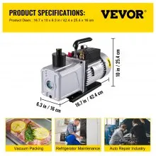 VEVOR Bomba de vacío 12CFM 1 HP Bomba de vacío de aire acondicionado de una sola etapa 110V 5PA Ultimate Vacuum Refrigerante HVAC Air Tool Bomba de vacío de paletas rotativas para evacuación de vacío de automóviles (1 etapa, 12CFM)