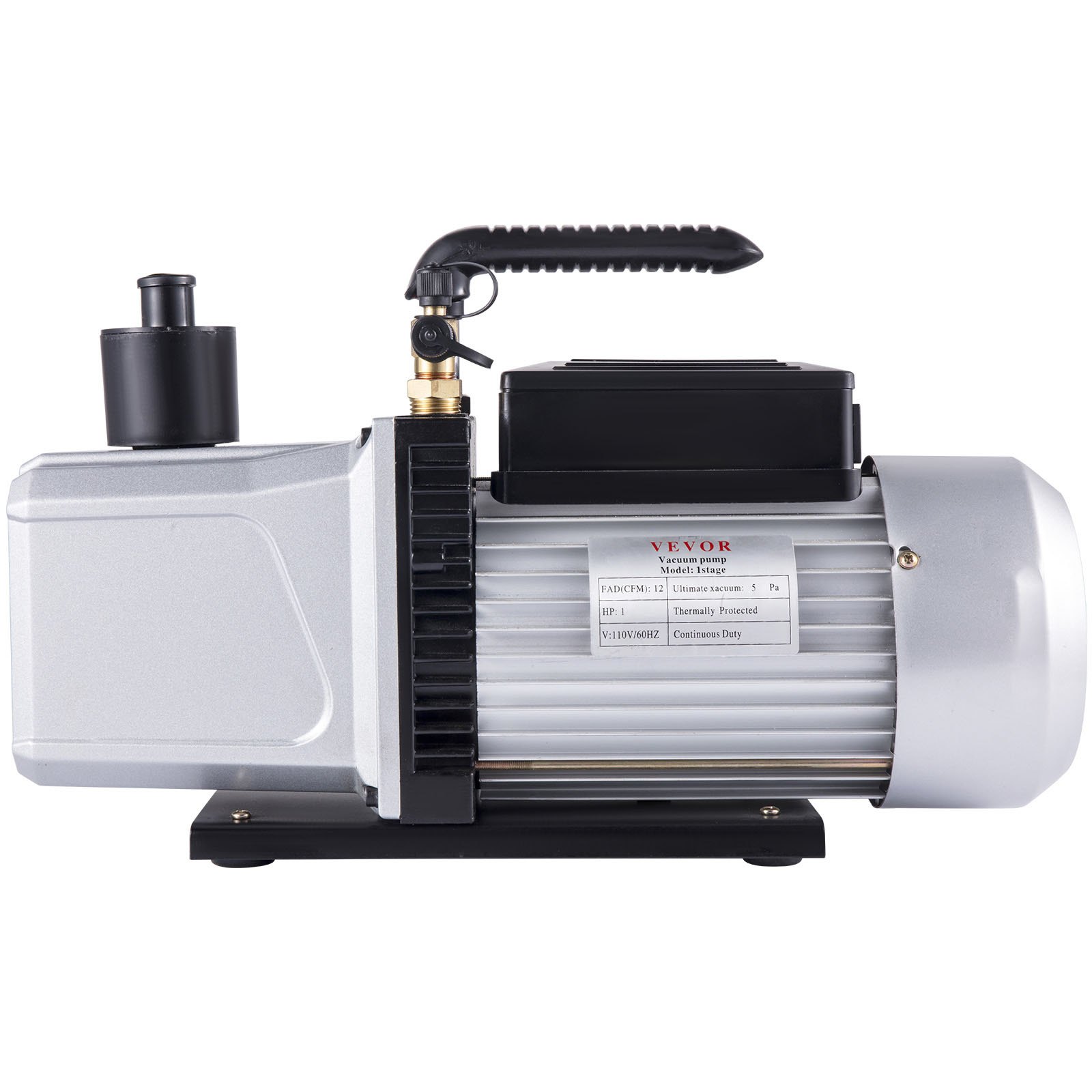 Bomba de vacío VEVOR de 12 CFM y 1 HP para aire acondicionado de una etapa, 110 V, 5 PA, refrigerante de alto vacío, herramienta neumática HVAC, bomba de vacío de paletas rotativas para evacuación de automóviles (1 etapa, 12 CFM)