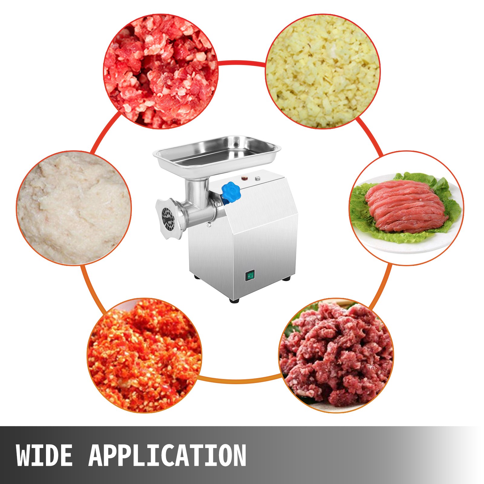 VEVOR Picadora de Carne 850W Automática 250kg/h con 2 Placas Molienda Acero