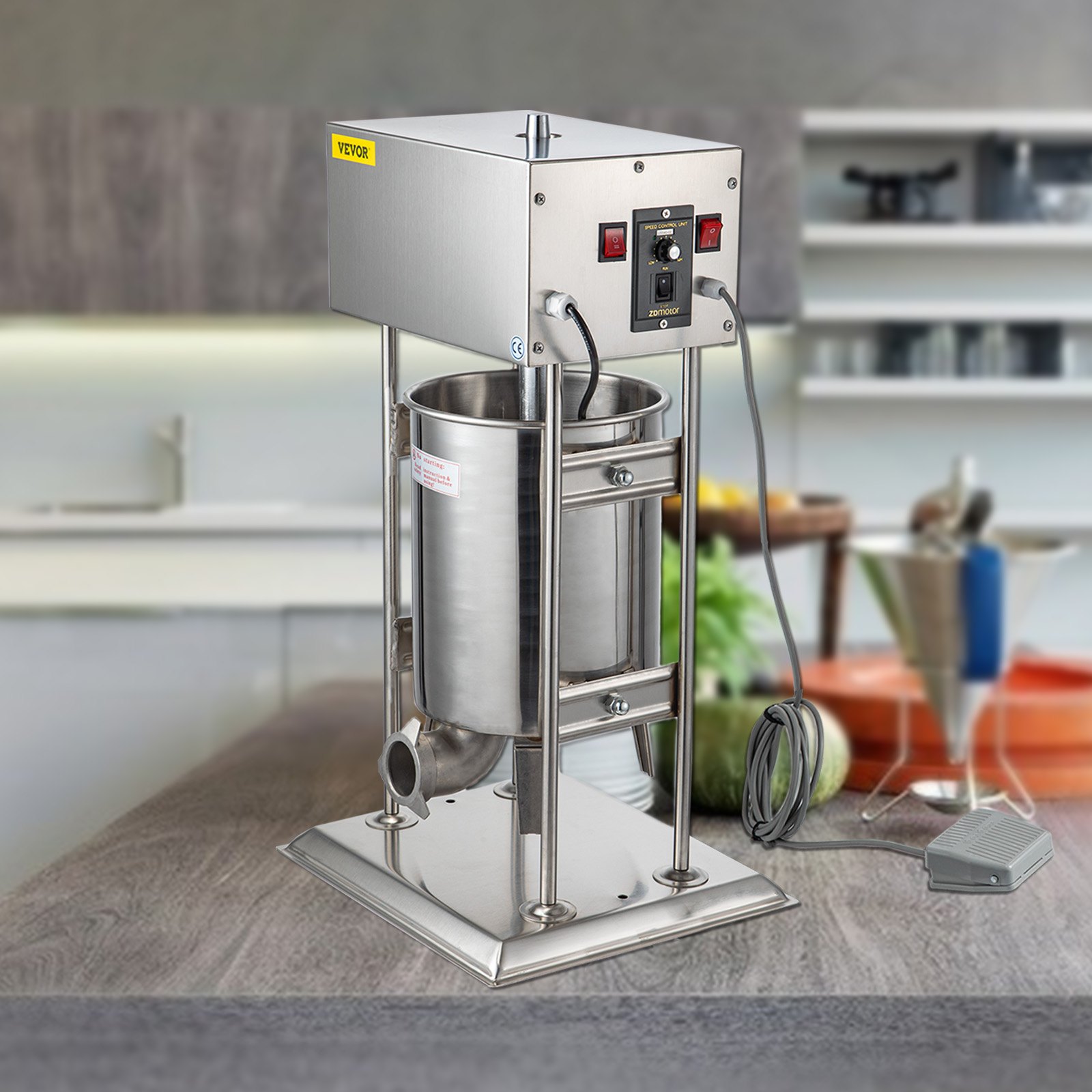VEVOR Embutidora de Salchichas 12L 40W Velocidad Ajustable con 5 Tubos