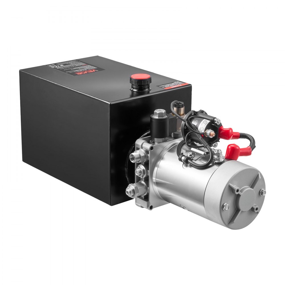Unidad de potencia hidráulica VEVOR de 13 cuartos, bomba de remolque basculante de simple efecto, presión máxima de alivio de 3200 PSI y caudal de 0,91 GPM, bomba hidráulica de 12 V CC con depósito metálico para elevación de vehículos en remolques basculantes.