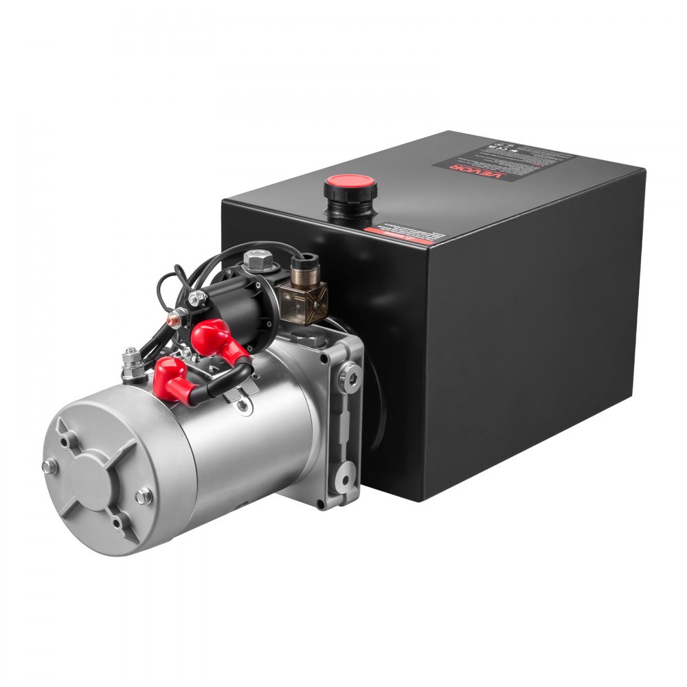Unidad de potencia hidráulica VEVOR de 13 cuartos, bomba de remolque basculante de simple efecto, presión máxima de alivio de 3200 PSI y caudal de 0,91 GPM, bomba hidráulica de 12 V CC con depósito metálico para elevación de vehículos en remolques basculantes.