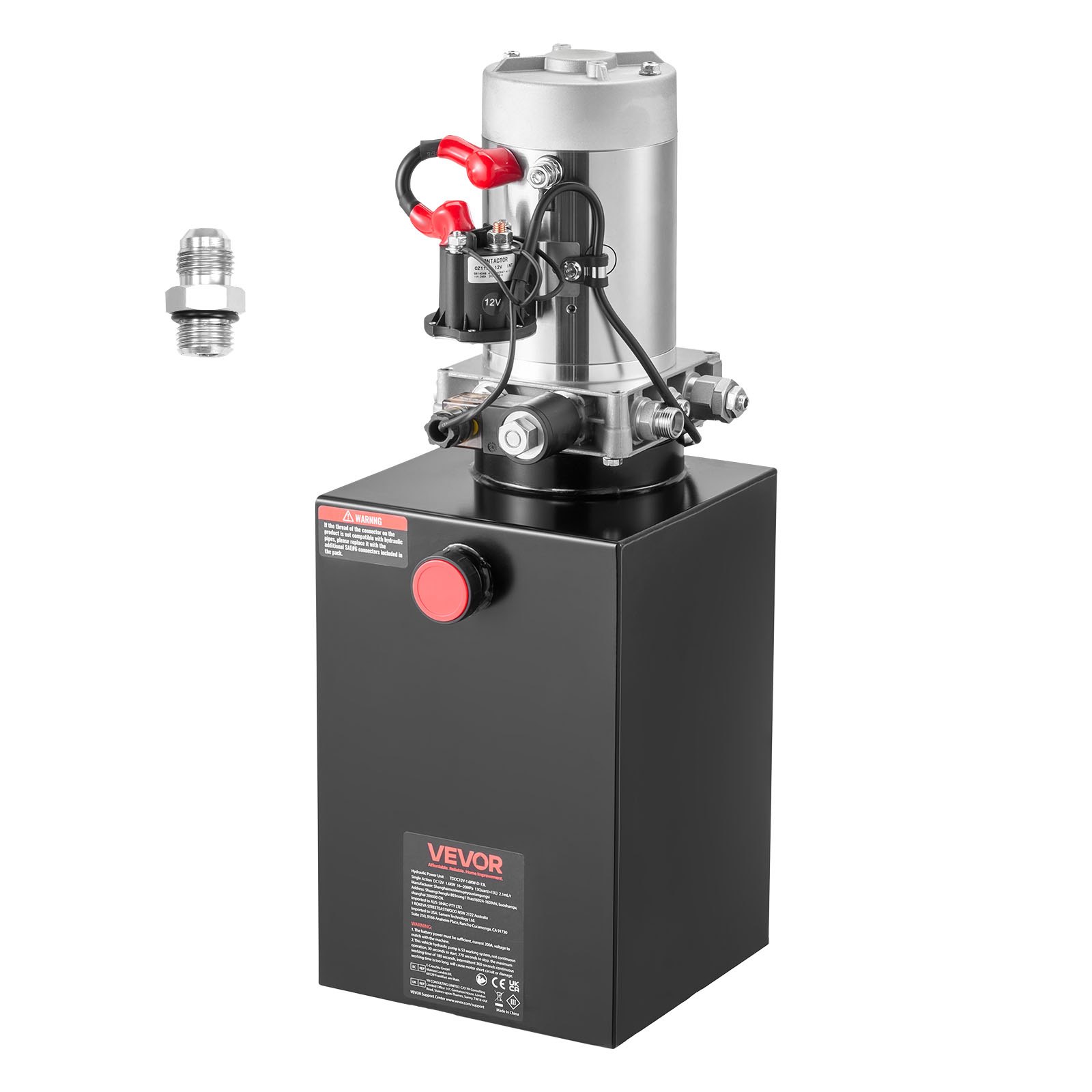 Unidad de potencia hidráulica VEVOR de 13 cuartos, bomba de remolque basculante de simple efecto, presión máxima de alivio de 3200 PSI y caudal de 0,91 GPM, bomba hidráulica de 12 V CC con depósito metálico para elevación de vehículos en remolques basculantes.