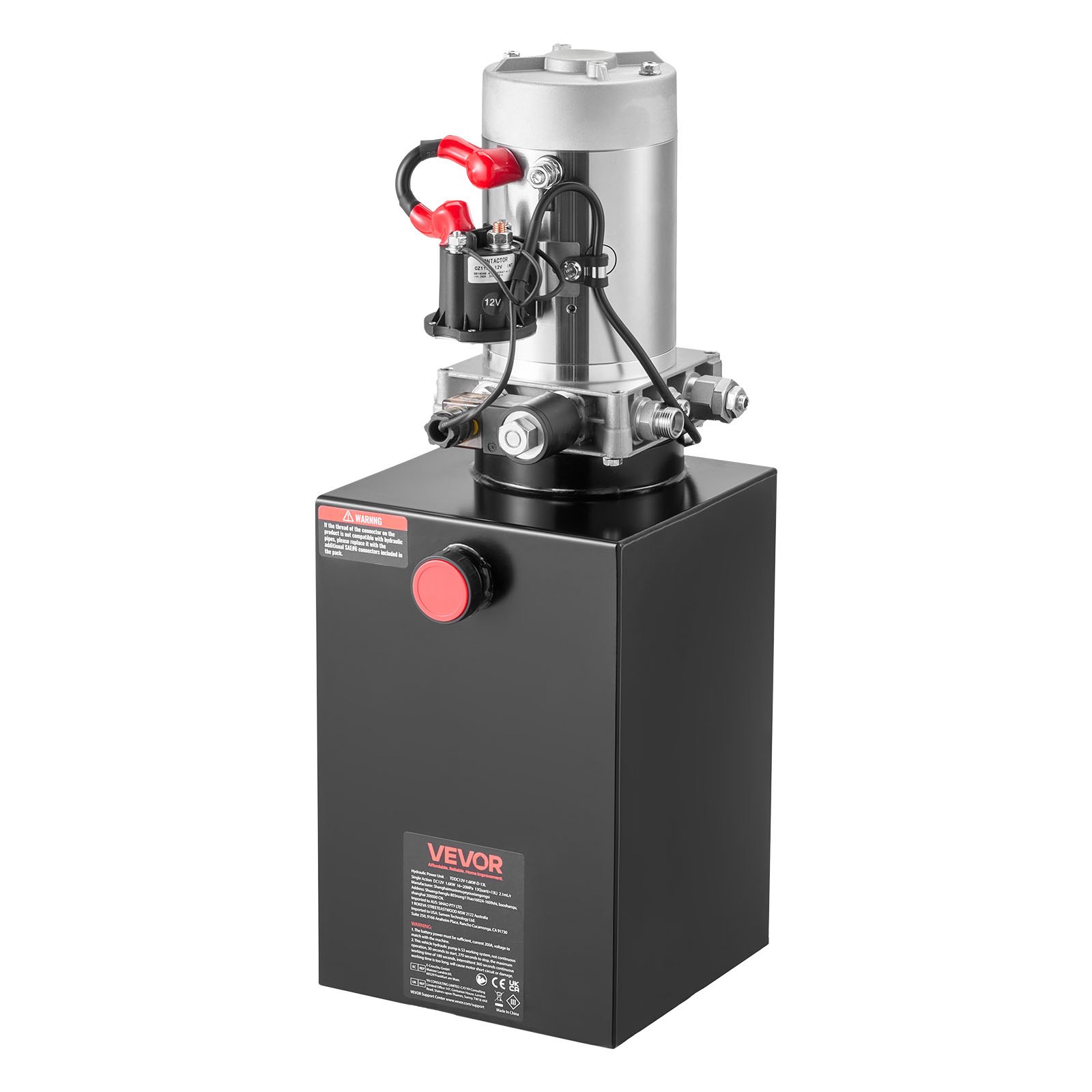 Unidad de potencia hidráulica VEVOR de 13 cuartos, bomba de remolque basculante de simple efecto, presión máxima de alivio de 3200 PSI y caudal de 0,91 GPM, bomba hidráulica de 12 V CC con depósito metálico para elevación de vehículos en remolques basculantes.