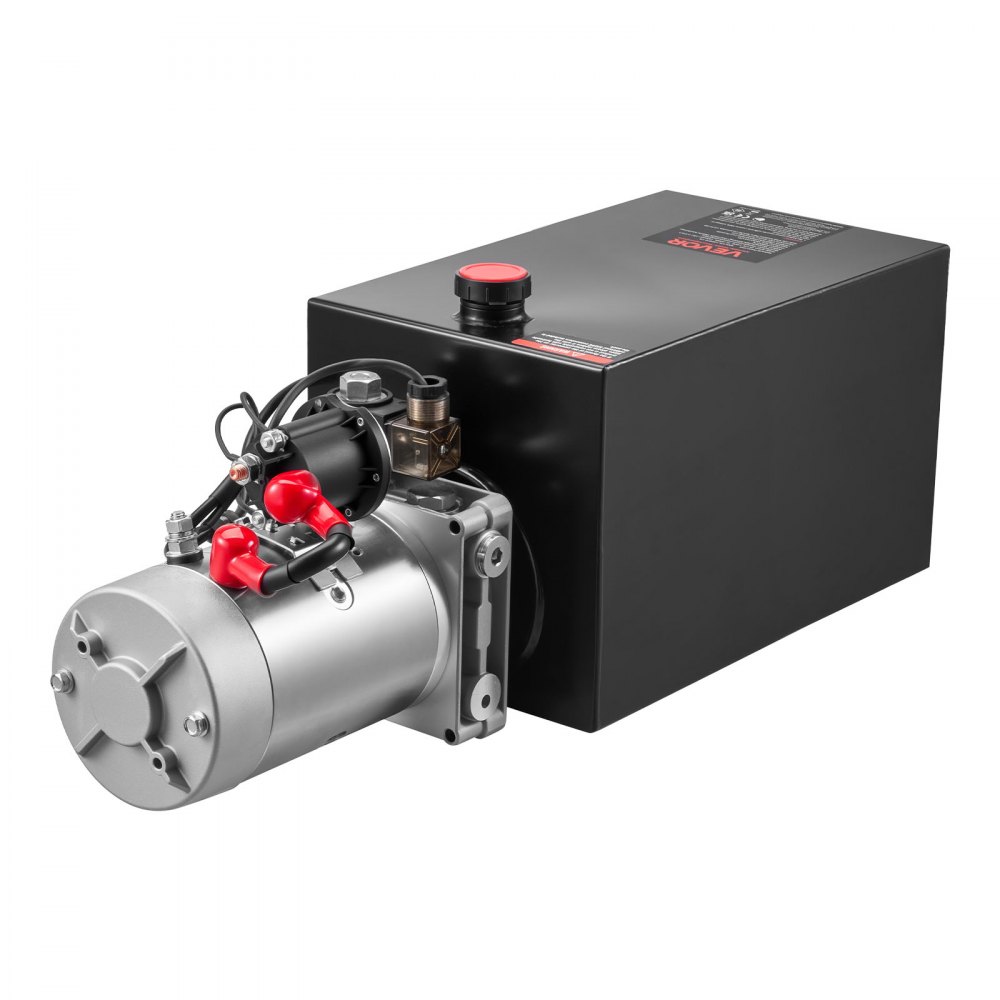 VEVOR Bomba Hidráulica de Simple Efecto 10 Cuartos 12 V CC, Bomba del Remolque Volquete Caudal de 3,4 L/min, con Depósito Metálico para Elevación de Vehículos, Elevadores de Tijera, Apiladores