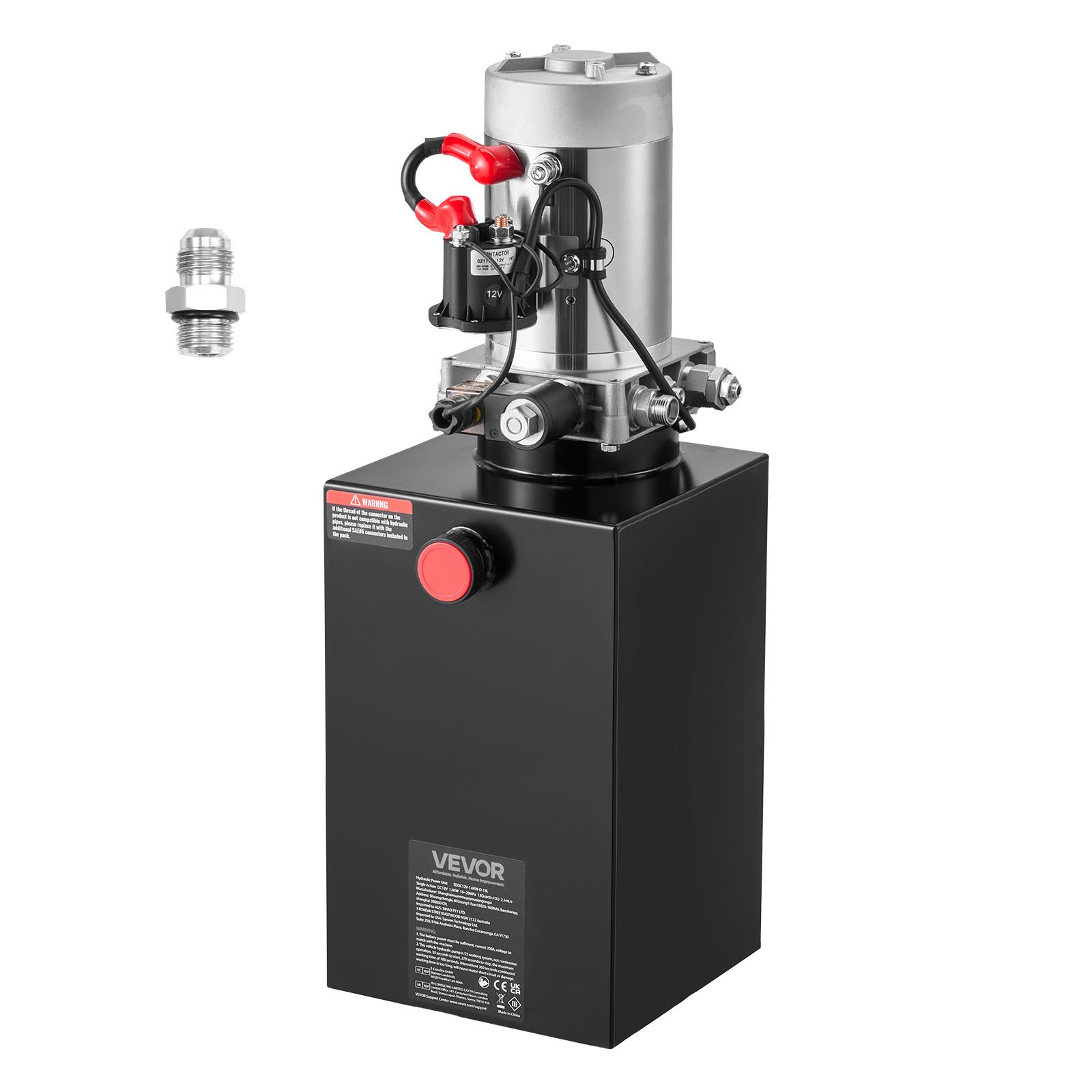 VEVOR Bomba Hidráulica de Simple Efecto 10 Cuartos 12 V CC, Bomba del Remolque Volquete Caudal de 3,4 L/min, con Depósito Metálico para Elevación de Vehículos, Elevadores de Tijera, Apiladores