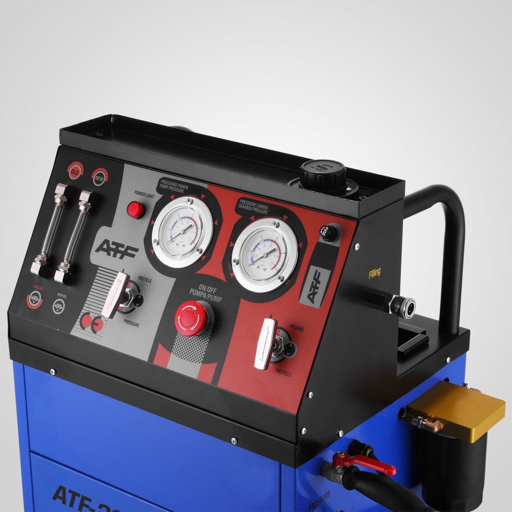 Máquina de lavado de transmisión VEVOR con manómetros y panel de control.