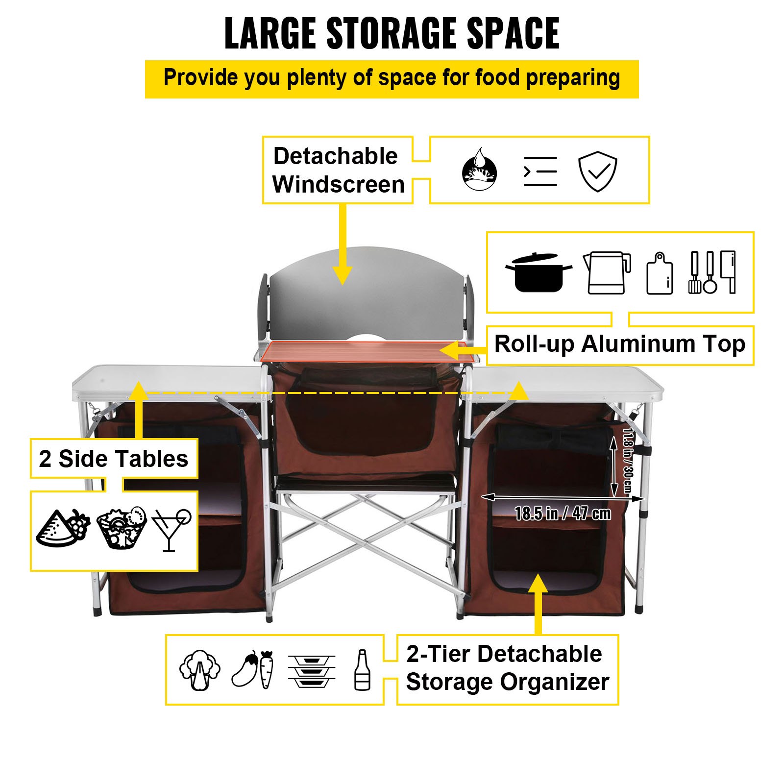 VEVOR Cocina de camping Aluminio Compartimentos Plegable con Paravientos Estable