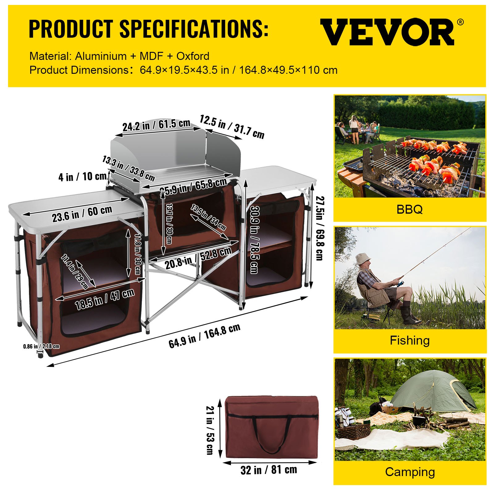 VEVOR Cocina de camping Aluminio Compartimentos Plegable con Paravientos Estable