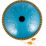 Tambor de lengüeta VEVOR azul con números y borde trenzado, junto con dos baquetas.