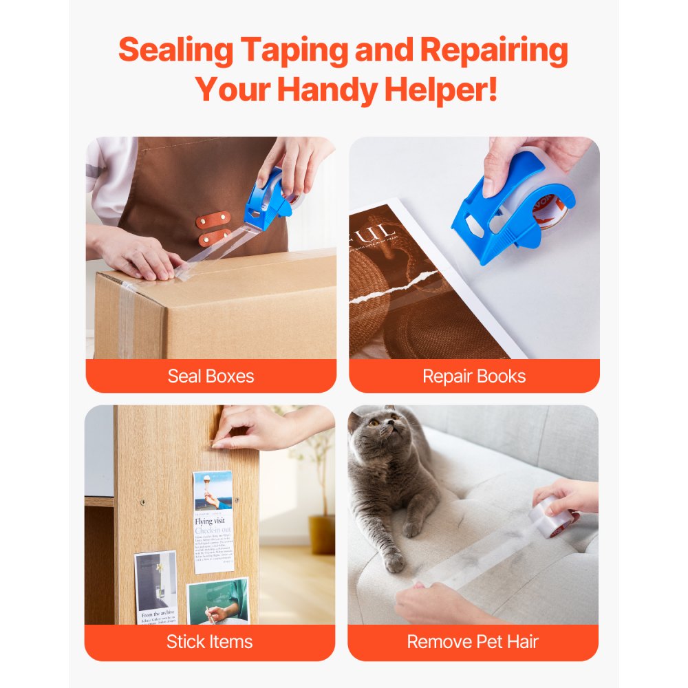 Cinta de embalaje transparente VEVOR, núcleo de 1,5 pulgadas, 6 rollos de 1,88 pulgadas x 25 yardas con dispensador, cinta de embalaje resistente de 2,7 mil, diseñada para mudanzas, almacenamiento, embalaje, envíos y correo.