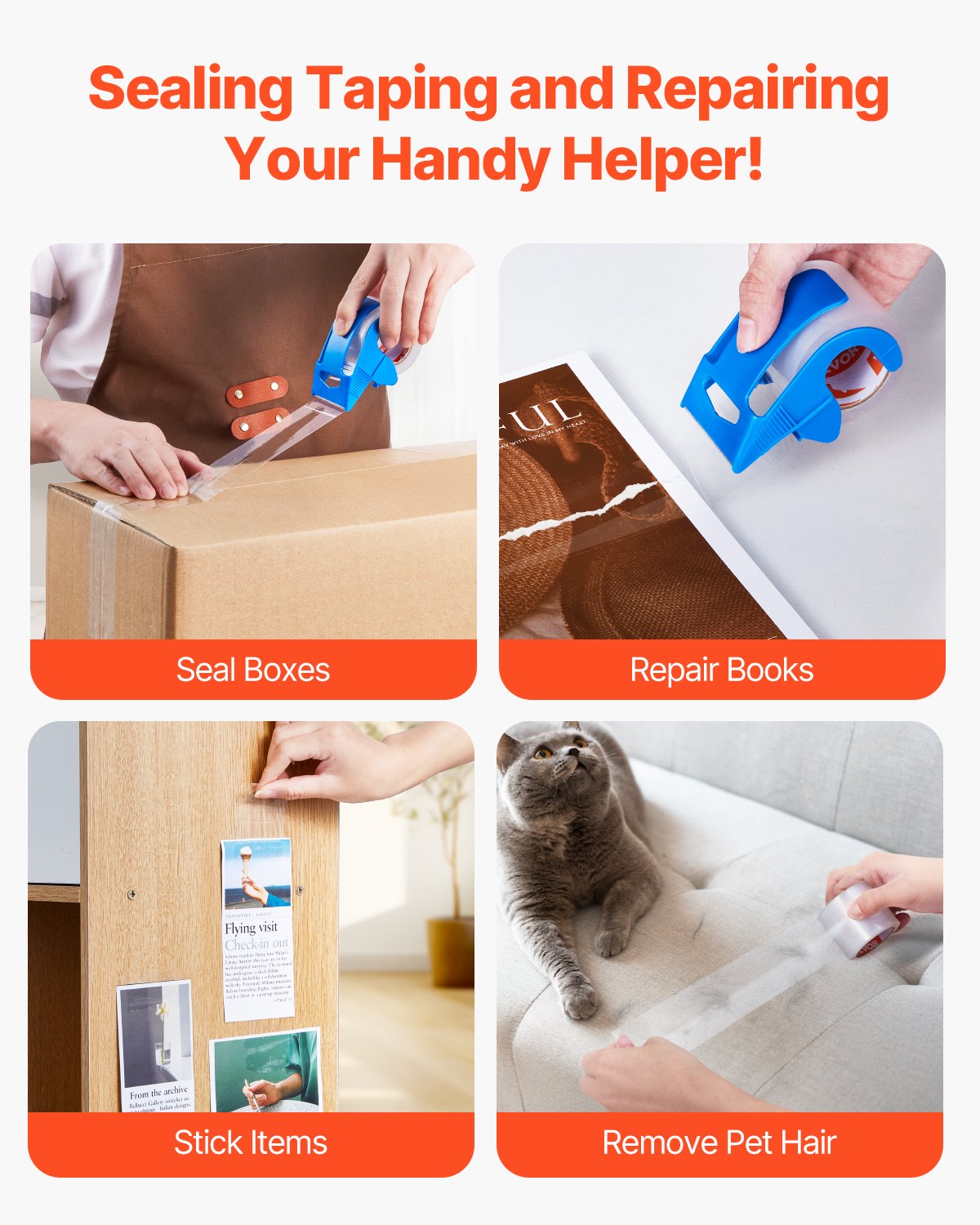 Cinta de embalaje transparente VEVOR, núcleo de 1,5 pulgadas, 6 rollos de 1,88 pulgadas x 25 yardas con dispensador, cinta de embalaje resistente de 2,7 mil, diseñada para mudanzas, almacenamiento, embalaje, envíos y correo.