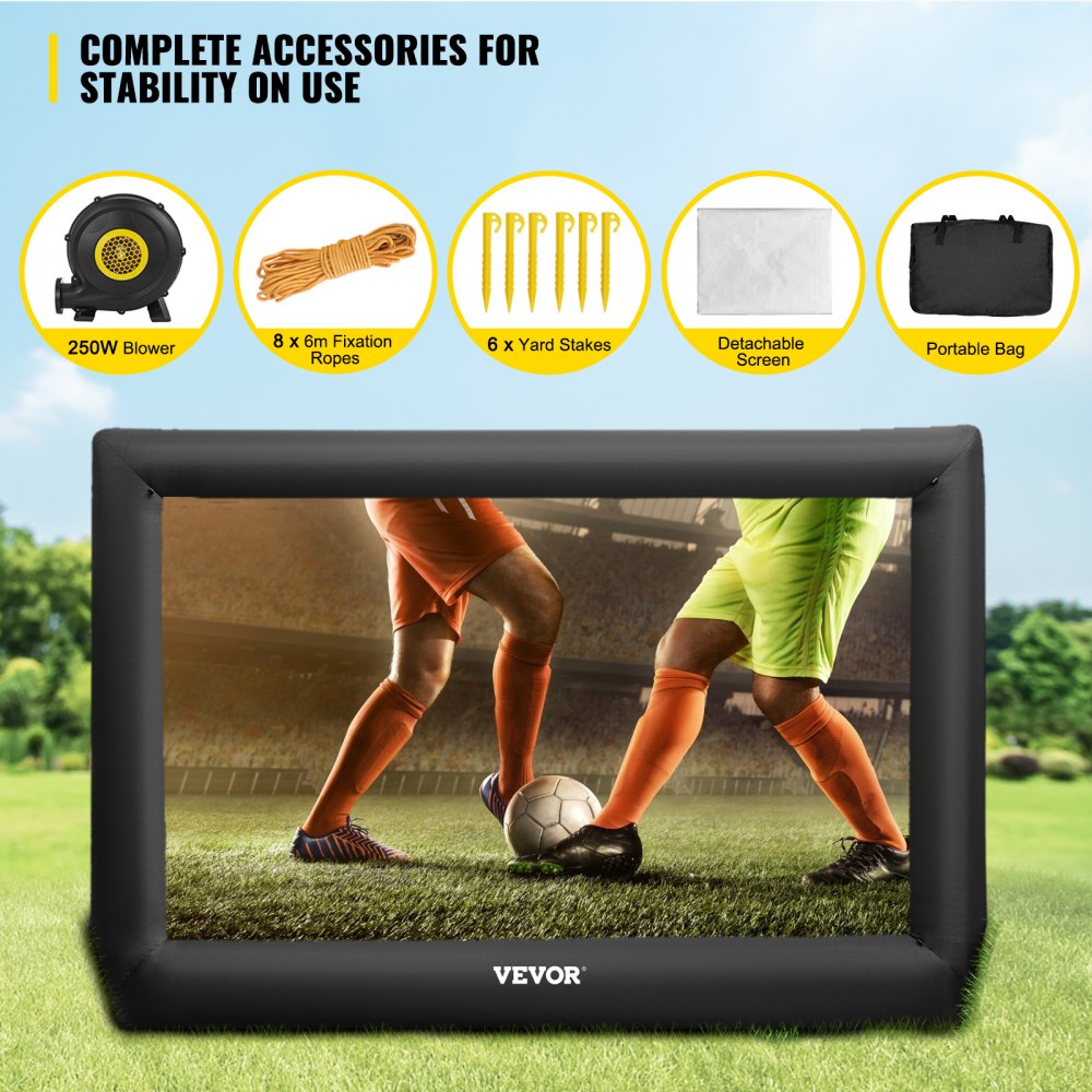 Pantalla de película inflable VEVOR, 16 pies, pantalla de proyector inflable enorme portátil, soplador de aire incluido, pantalla de película inflable para interior y exterior