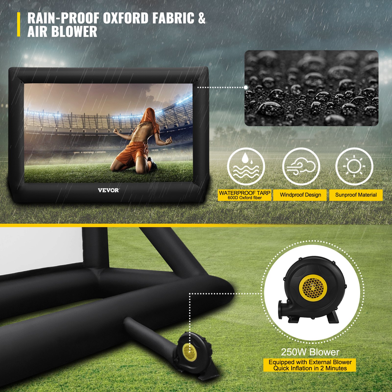 Pantalla de película inflable VEVOR, 16 pies, pantalla de proyector inflable enorme portátil, soplador de aire incluido, pantalla de película inflable para interior y exterior