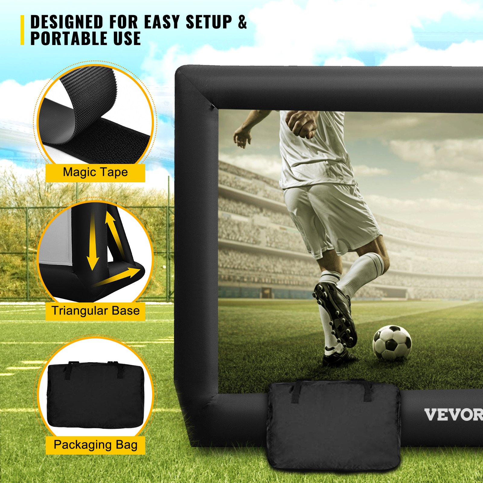 Pantalla de película inflable VEVOR, 16 pies, pantalla de proyector inflable enorme portátil, soplador de aire incluido, pantalla de película inflable para interior y exterior