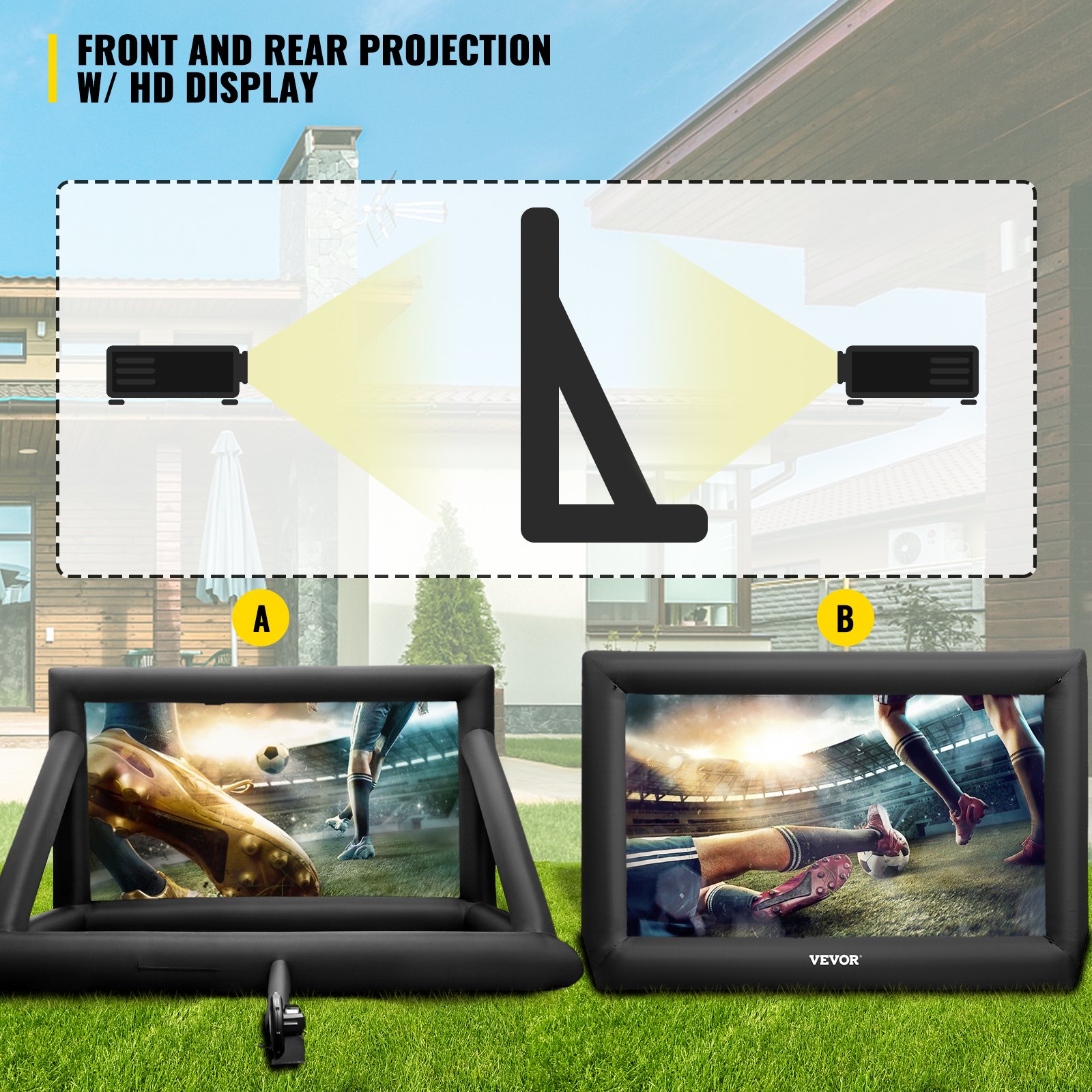 Pantalla de película inflable VEVOR, 16 pies, pantalla de proyector inflable enorme portátil, soplador de aire incluido, pantalla de película inflable para interior y exterior