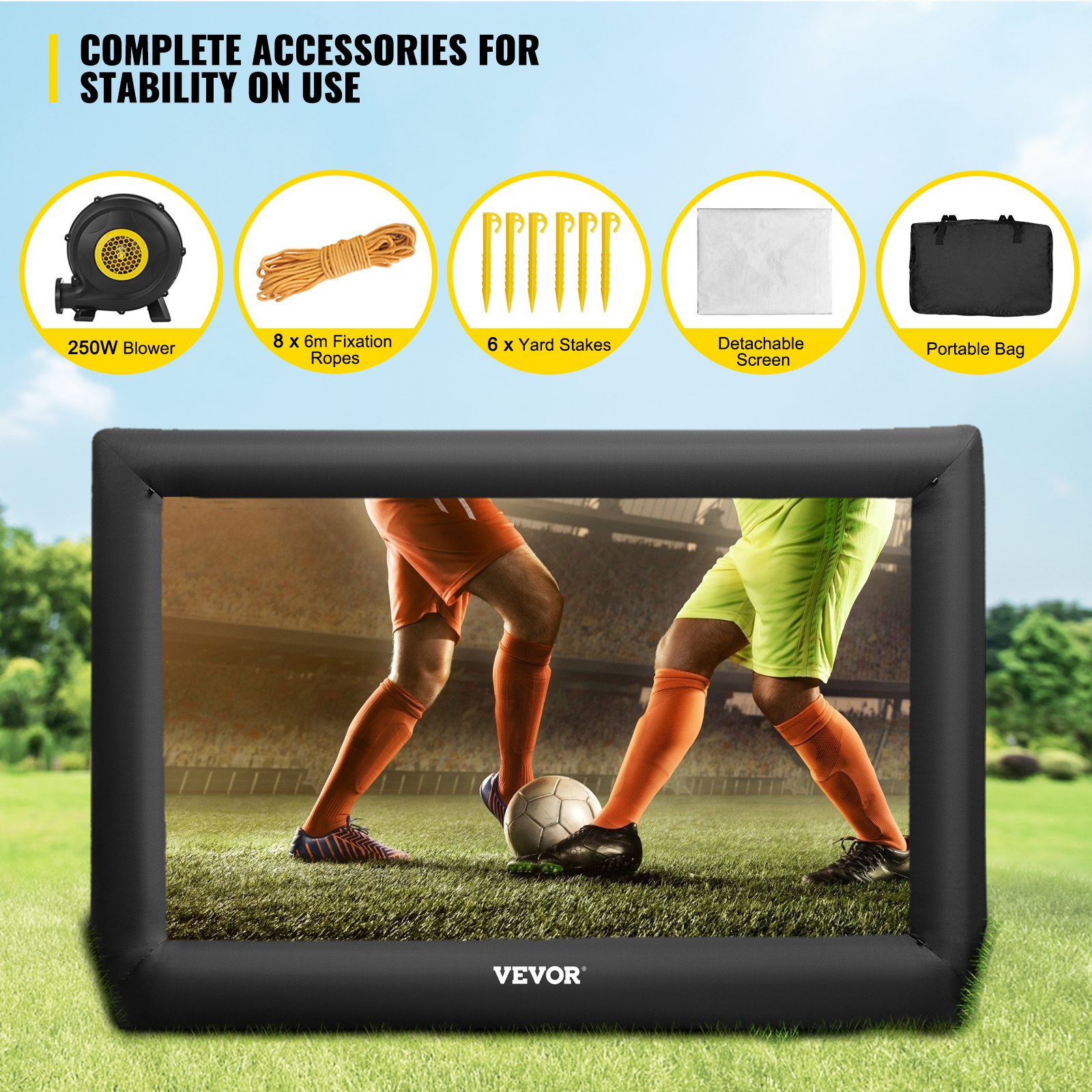 Pantalla de película inflable VEVOR, 16 pies, pantalla de proyector inflable enorme portátil, soplador de aire incluido, pantalla de película inflable para interior y exterior