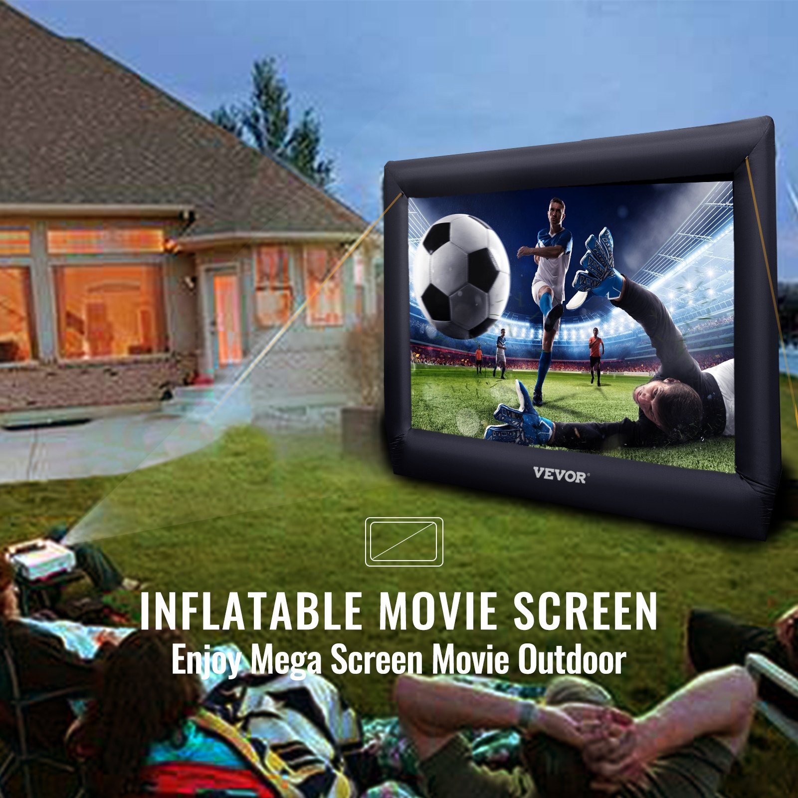 Pantalla de película inflable VEVOR, 16 pies, pantalla de proyector inflable enorme portátil, soplador de aire incluido, pantalla de película inflable para interior y exterior
