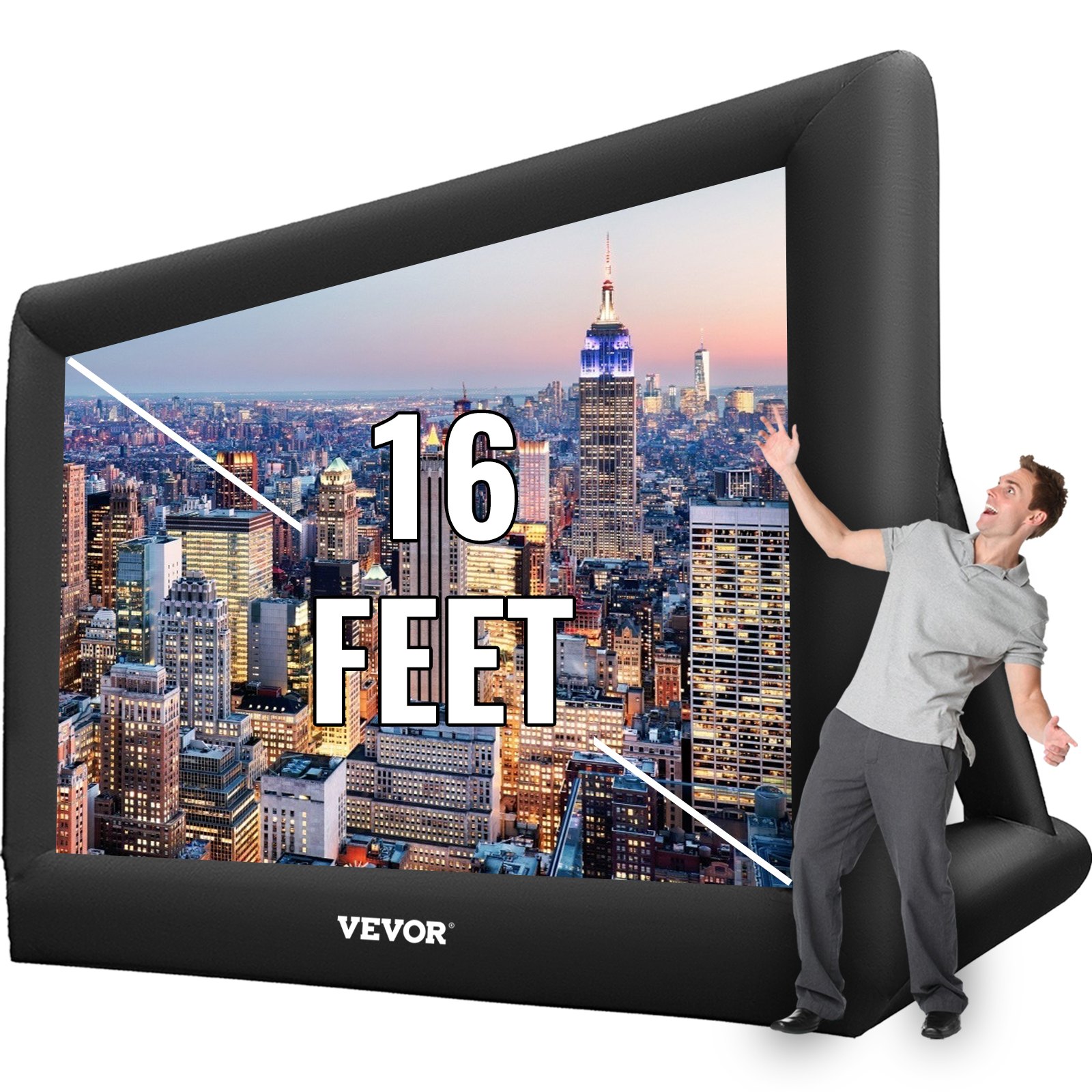 Pantalla de película inflable VEVOR, 16 pies, pantalla de proyector inflable enorme portátil, soplador de aire incluido, pantalla de película inflable para interior y exterior