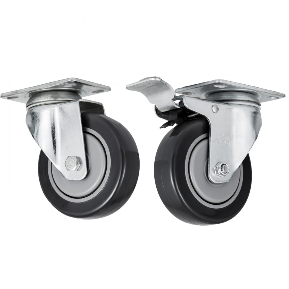 VEVOR 16 ruedas giratorias de 4 pulgadas con base de goma, ruedas giratorias de poliuretano con placa superior y rodamientos, capacidad de carga resistente de 286 libras cada rueda