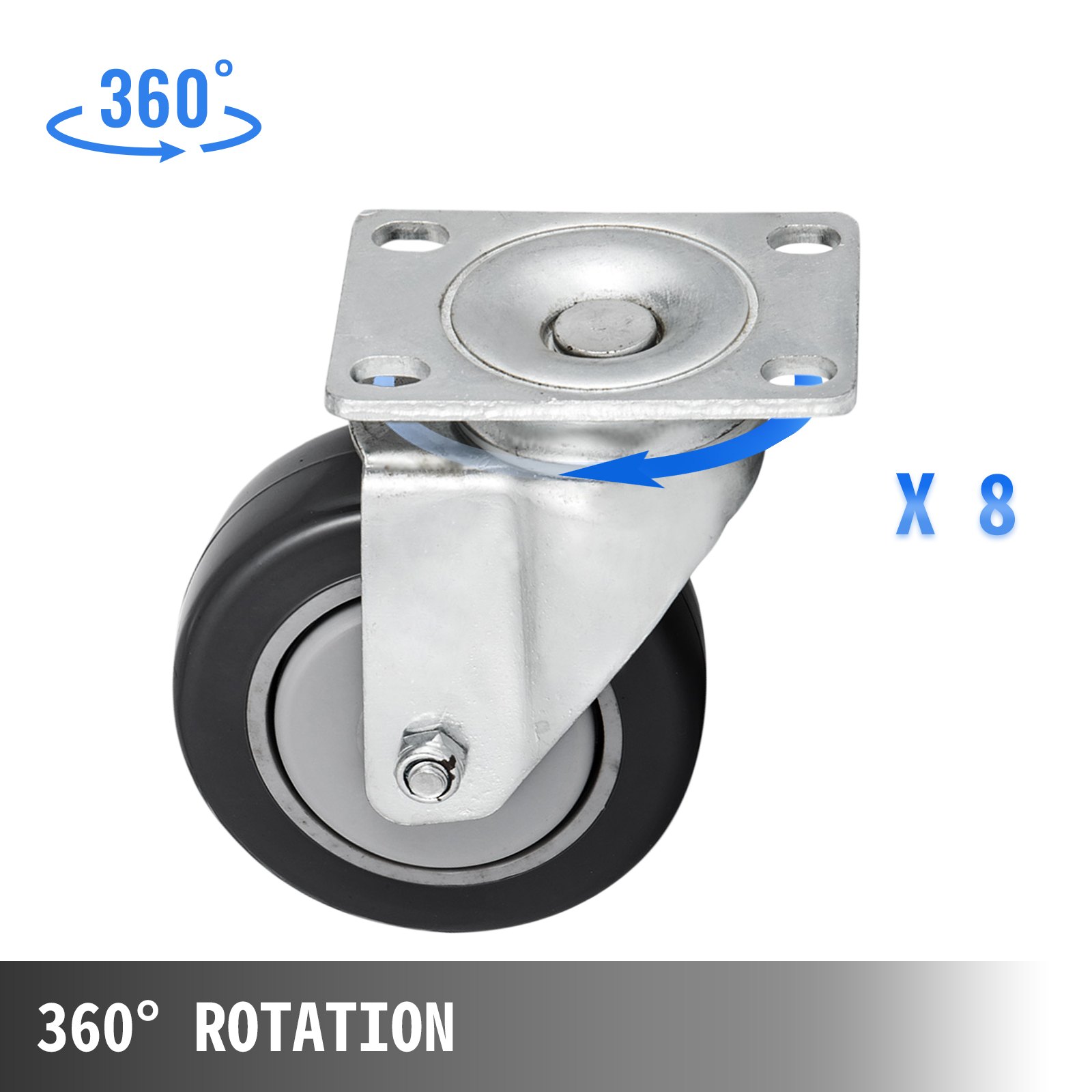 VEVOR 16 ruedas giratorias de 4 pulgadas con base de goma, ruedas giratorias de poliuretano con placa superior y rodamientos, capacidad de carga resistente de 286 libras cada rueda