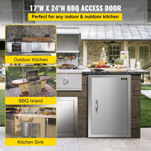 Puerta de acceso para barbacoa VEVOR de 17 pulgadas de ancho x 24 pulgadas de alto, puerta de barbacoa individual vertical de acero inoxidable, puertas de cocina al aire libre para isla de barbacoa, estación de parrilla, gabinete al aire libre