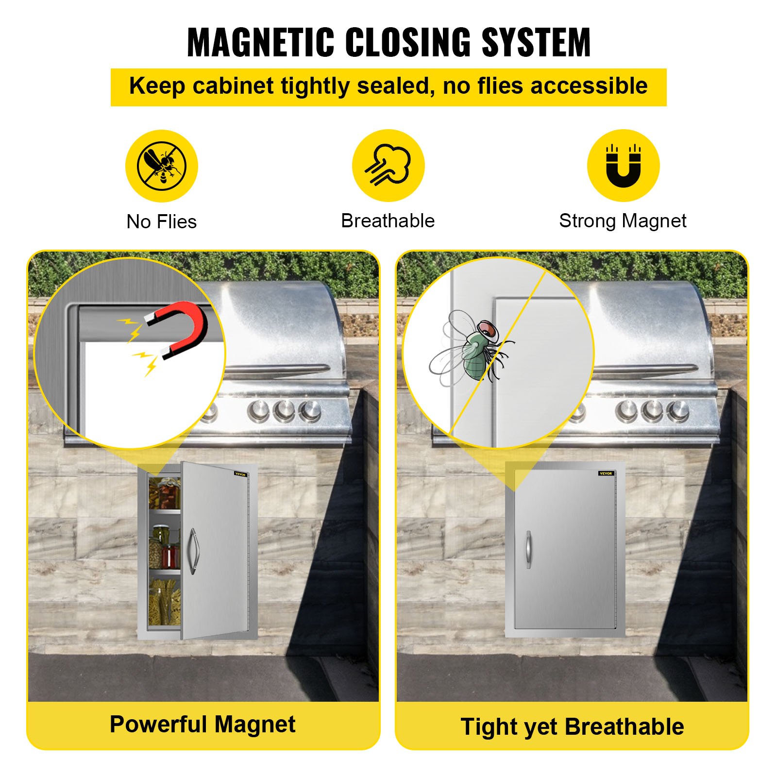 Puerta de acceso para barbacoa VEVOR de 17 pulgadas de ancho x 24 pulgadas de alto, puerta de barbacoa individual vertical de acero inoxidable, puertas de cocina al aire libre para isla de barbacoa, estación de parrilla, gabinete al aire libre