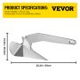 VEVOR Ancla para barco Delta/Diamond de 17 lb (7,7 kg) de acero inoxidable marino de 22 a 38 pies