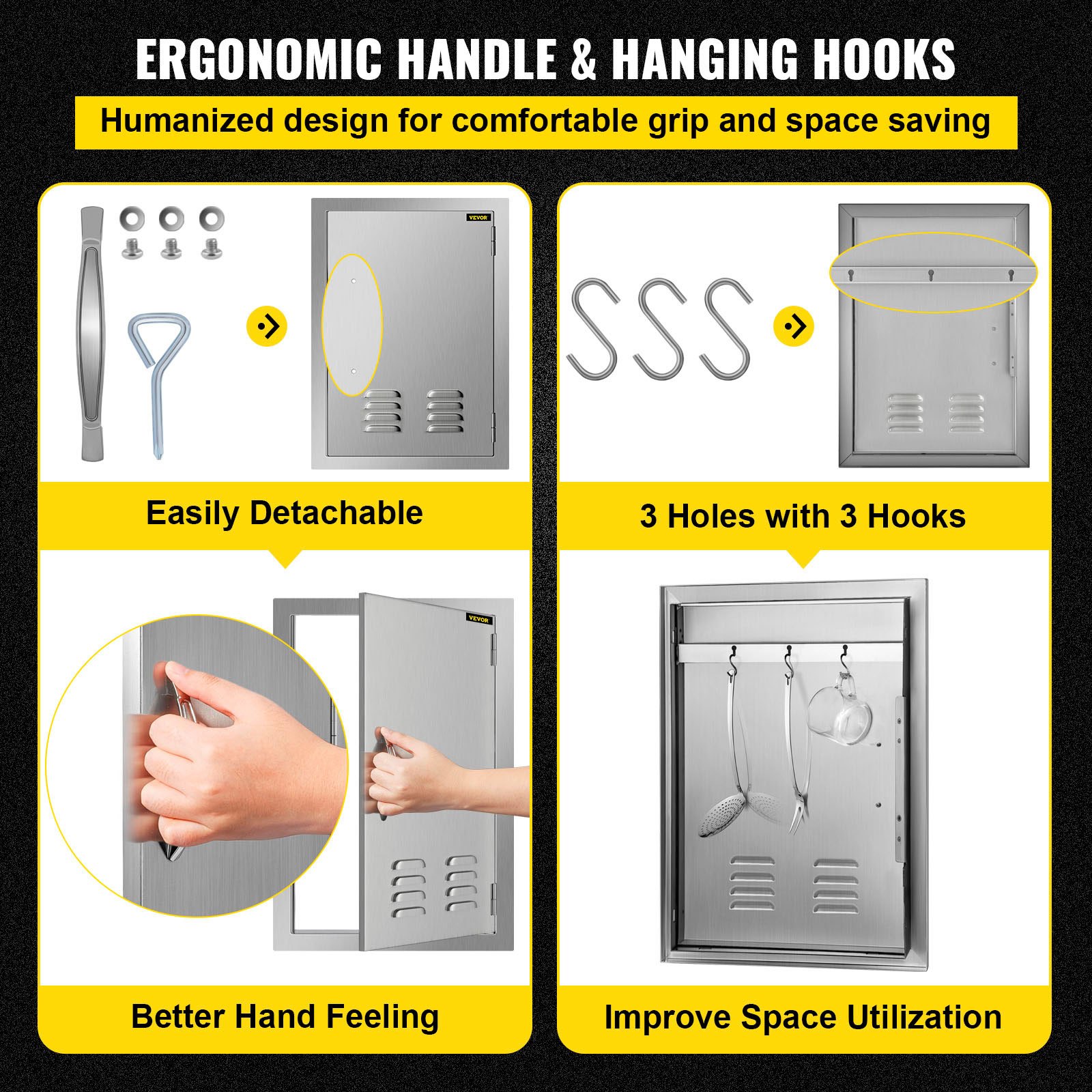 Puerta de acceso para barbacoa VEVOR de 17 x 24 pulgadas, puerta de isla vertical con respiraderos, puerta de acceso simple de acero inoxidable, montaje empotrado, cocina al aire libre