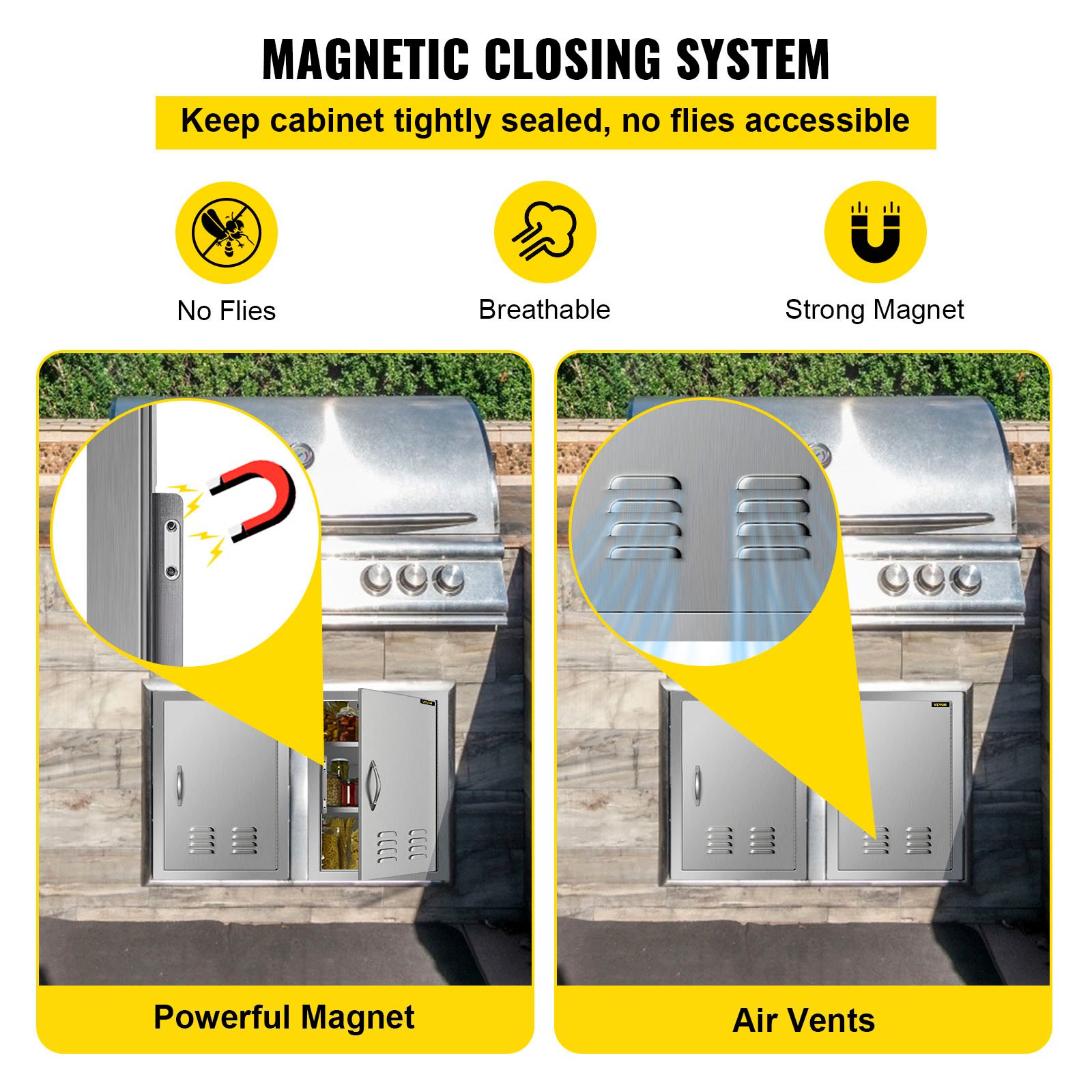 Puerta de acceso para barbacoa VEVOR de 17 x 24 pulgadas, puerta de isla vertical con respiraderos, puerta de acceso simple de acero inoxidable, montaje empotrado, cocina al aire libre