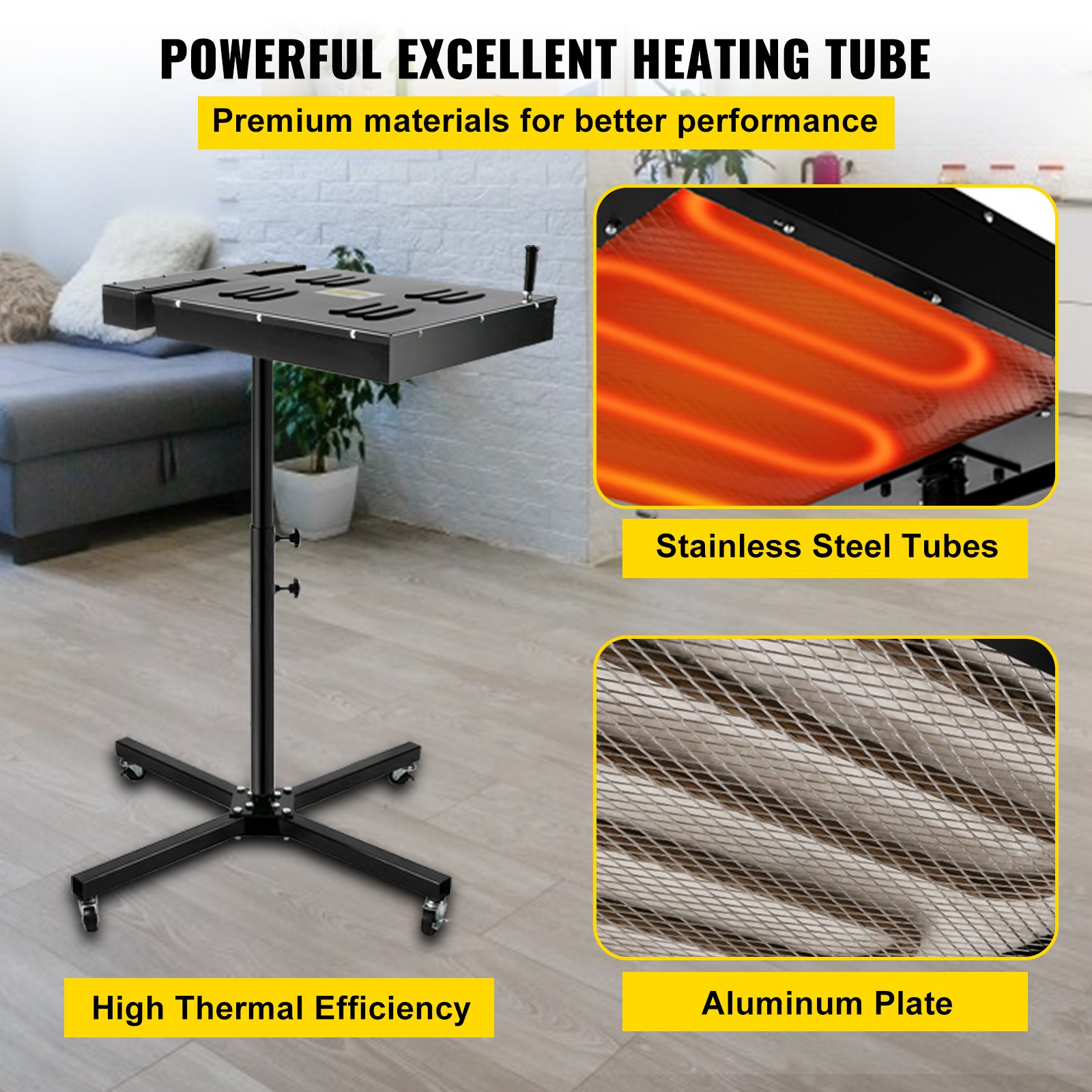 Secador flash VEVOR que presenta tubos de acero inoxidable y placas de aluminio para una alta eficiencia térmica.